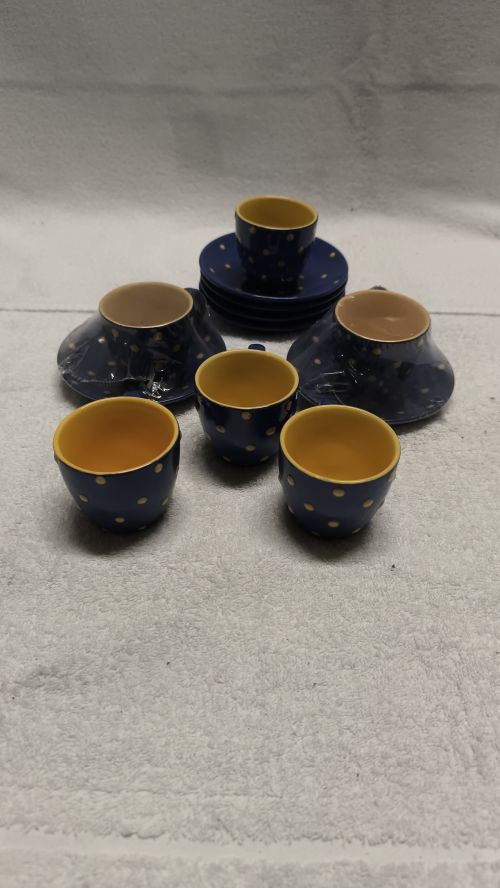  6 tazzine da caffè a pois blu e gialli 