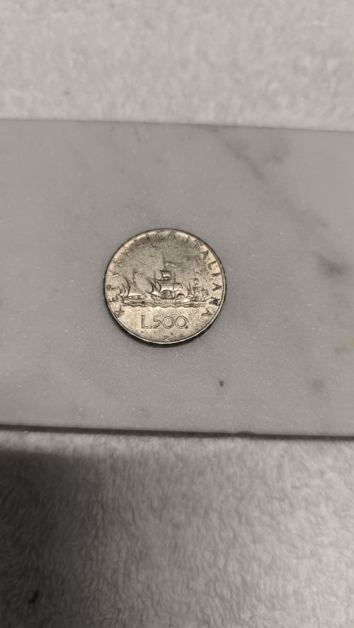  Cinquecento lire in argento con caravelle