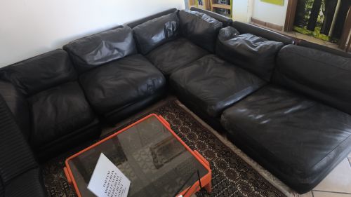  Frau divano in pelle nera componibile di Tito Agnoli