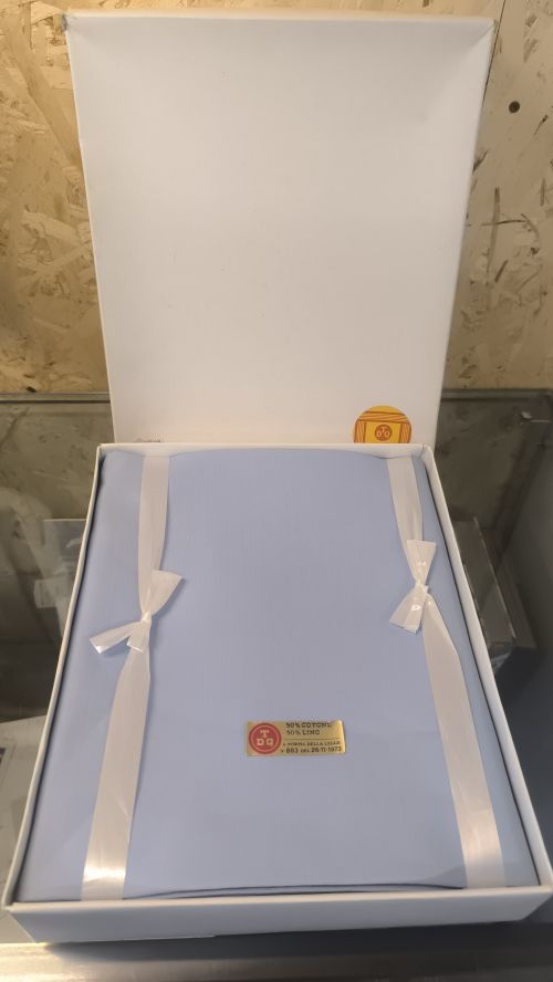 Tessuto 50% cotone 50% Lino 240 x 400 azzurro tessitura dtq