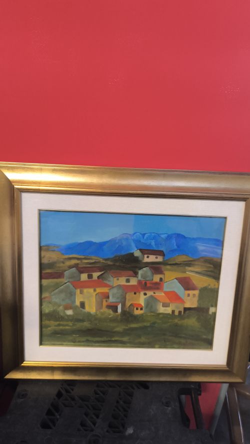 Dipinto olio paesaggio con cornice dorata misure larghezza 70 altezza 63