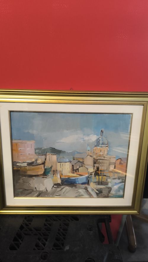 Dipinto olio Genova su cornice dorata misure altezza 58 larghezza 67
