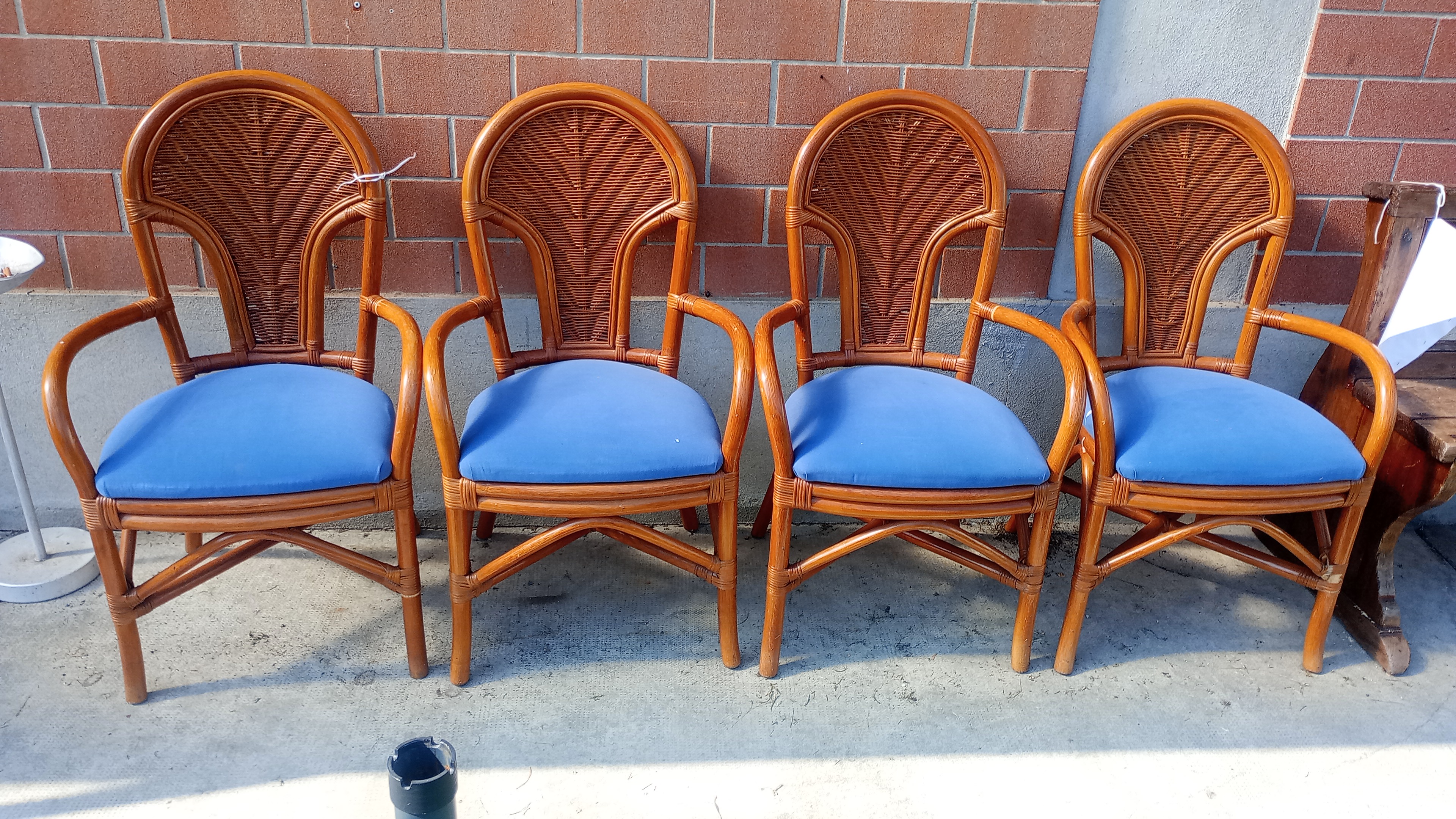 4 SEDIE IN BAMBU CON SEDUTA IN STOFFA BLU 