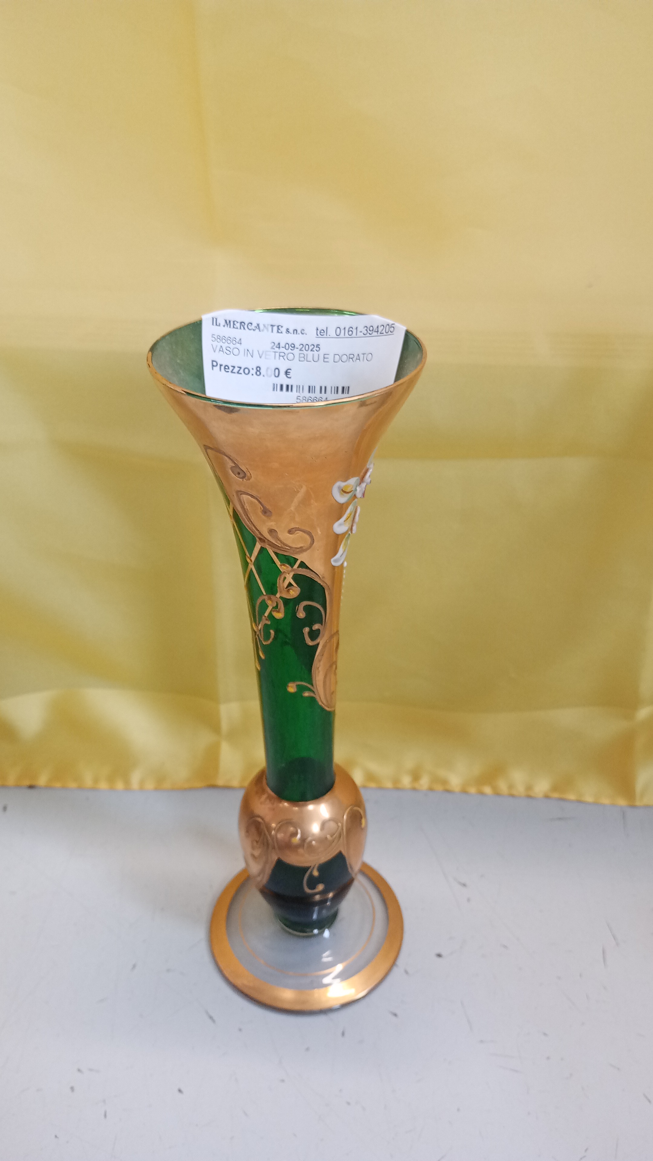 VASO IN VETRO BLU E DORATO