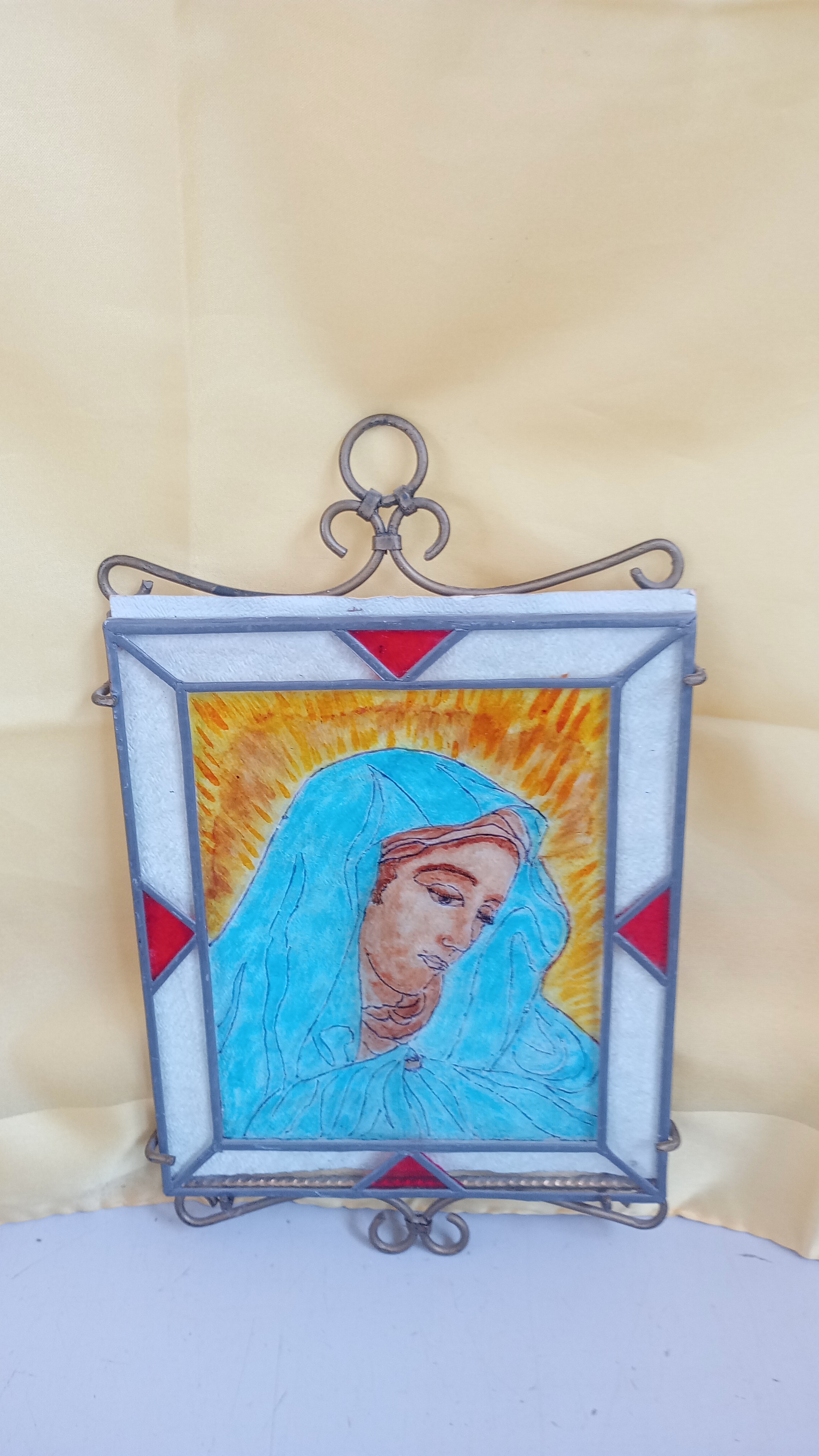 QUADRETTO MADONNA DIP SU VETRO