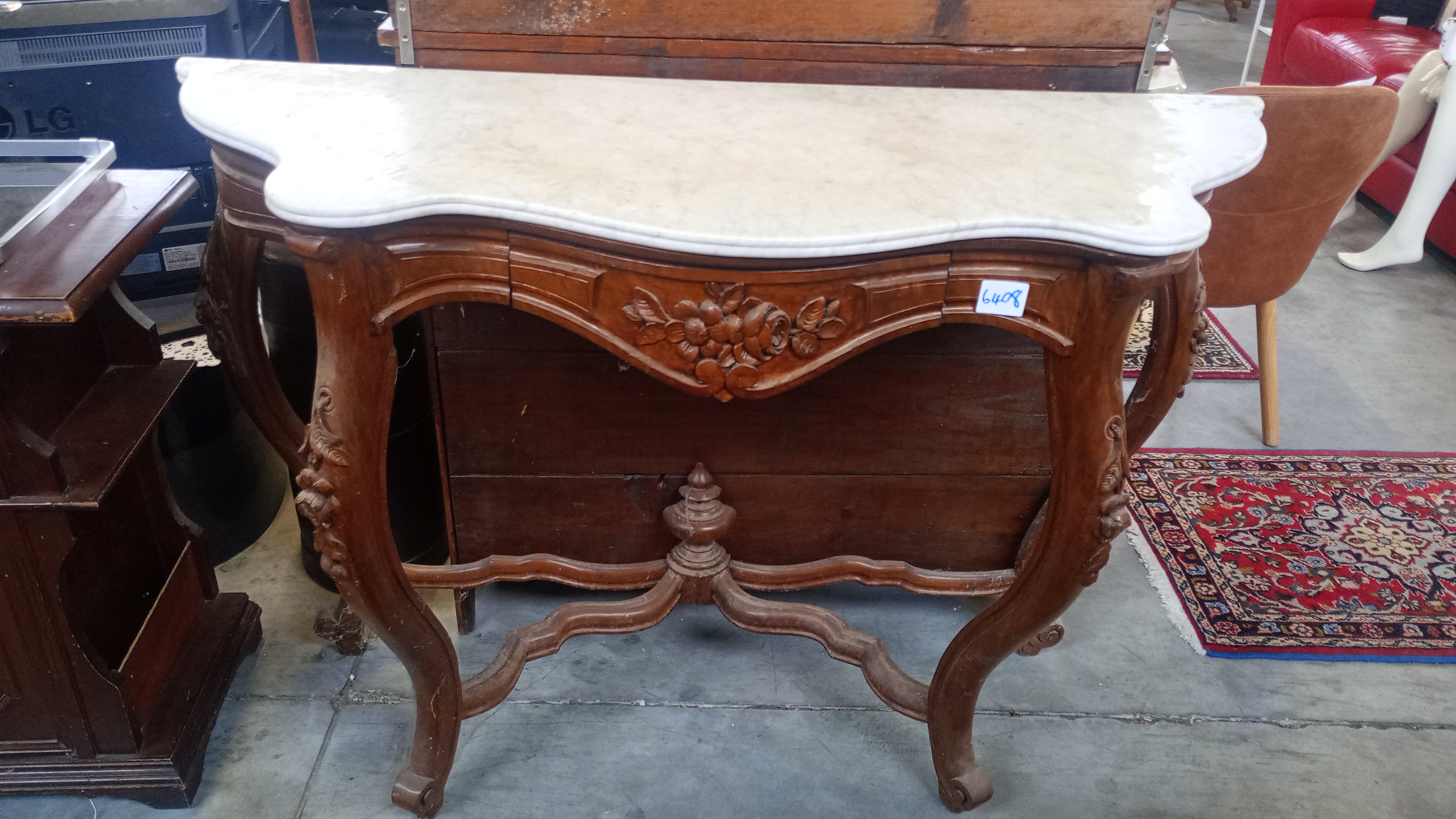 CONSOLLE IN LEGNO PIANO MARMO BIANCO