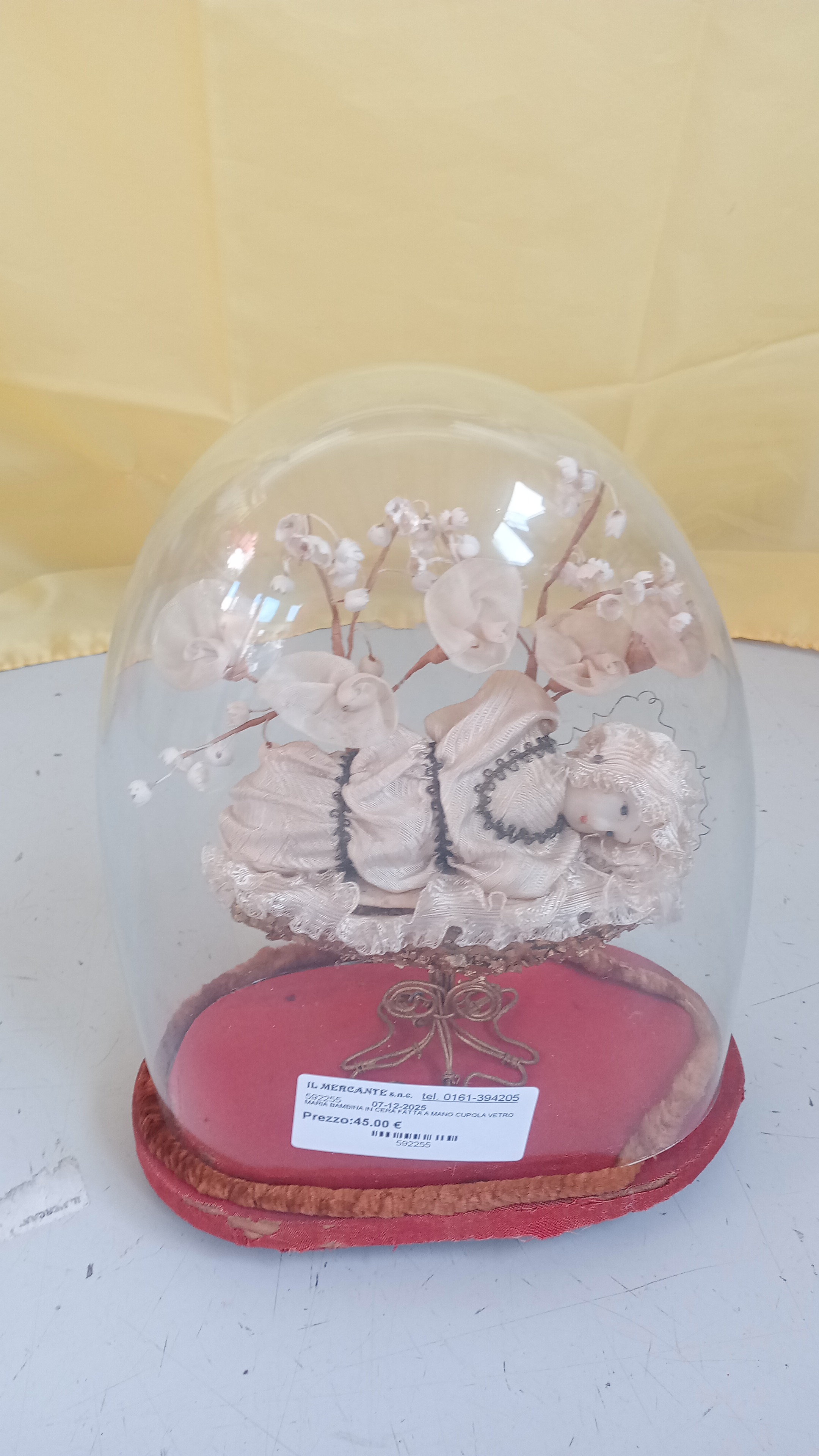 MARIA BAMBINA IN CERA FATTA A MANO CUPOLA VETRO 