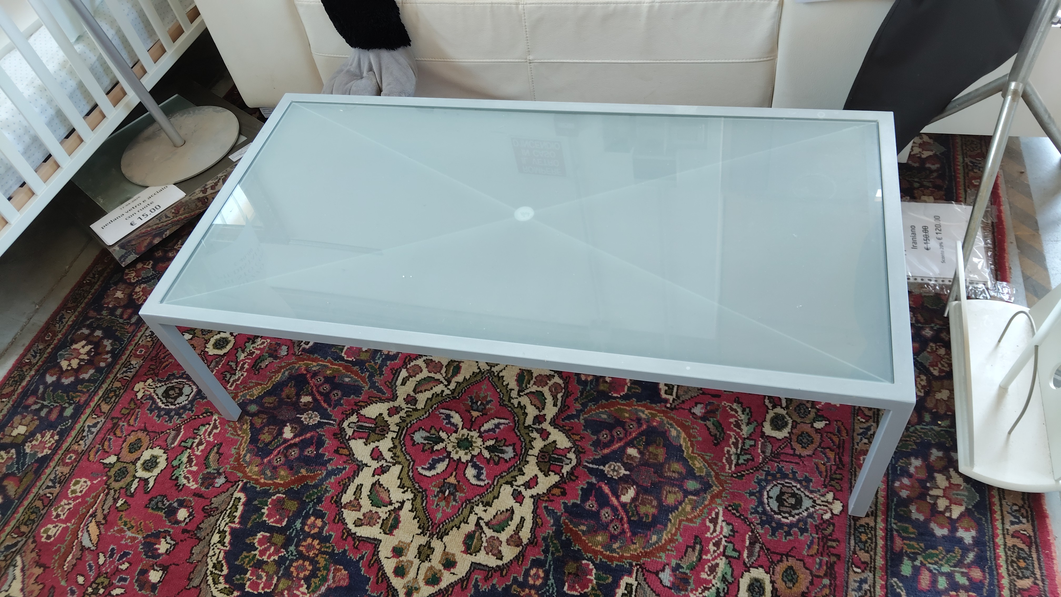 TAVOLO SALOTTO STRUTTURA ALLUMINIO PIANO VETRO 
