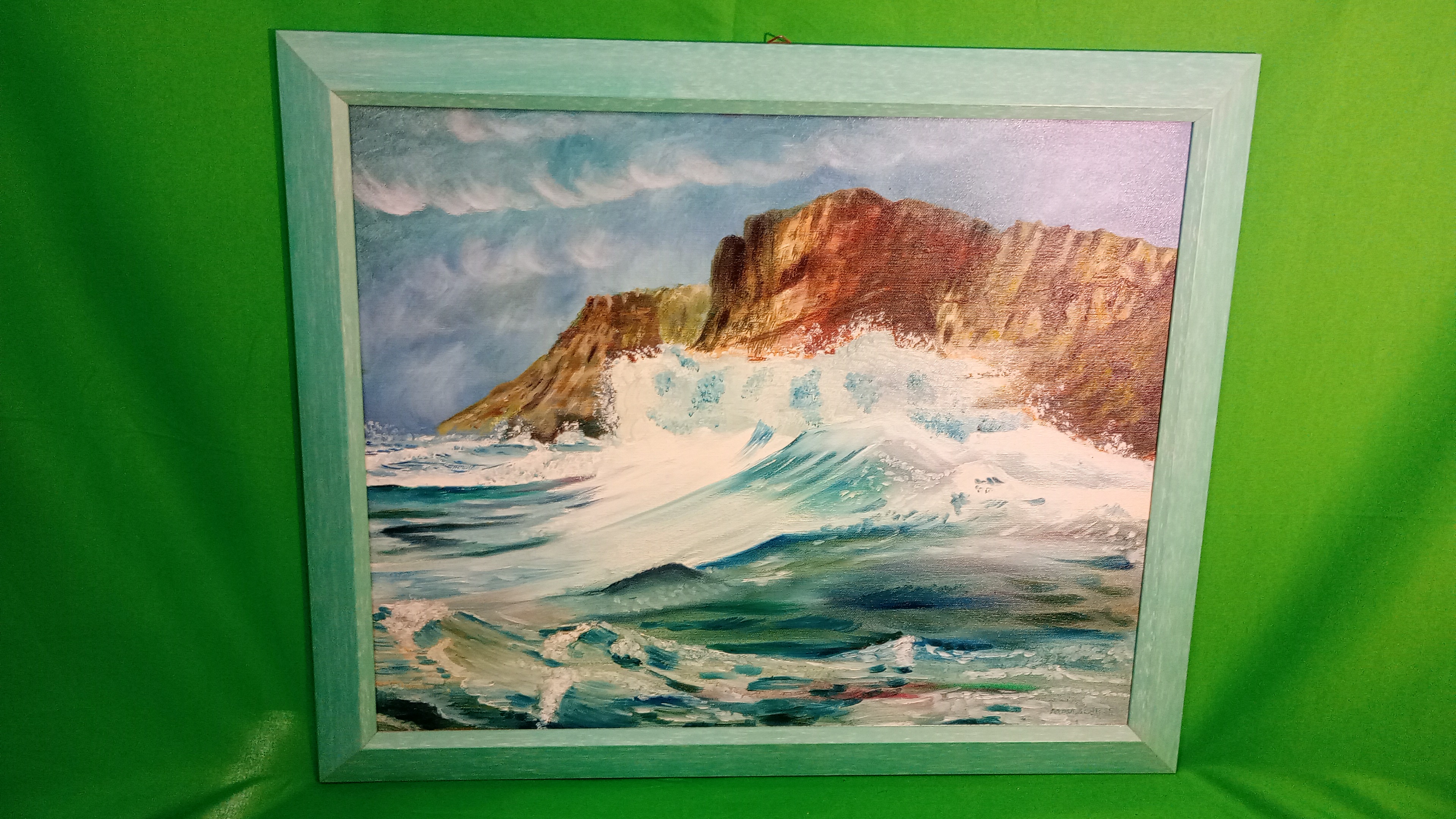DIPINTO OLIO SU CORNICE AZZURRA