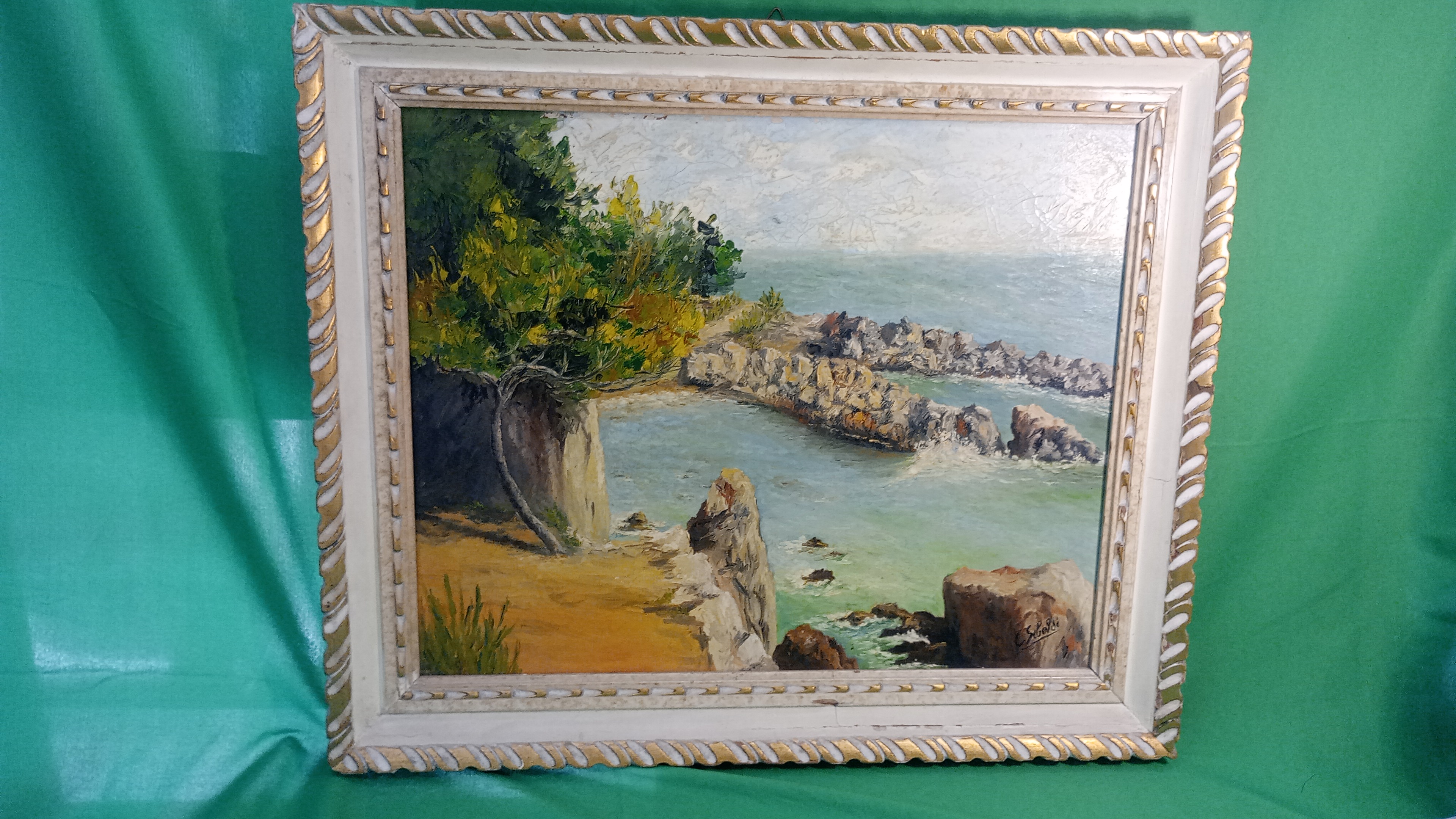 dipinto a olio de binachi con cornice dorata 48x93