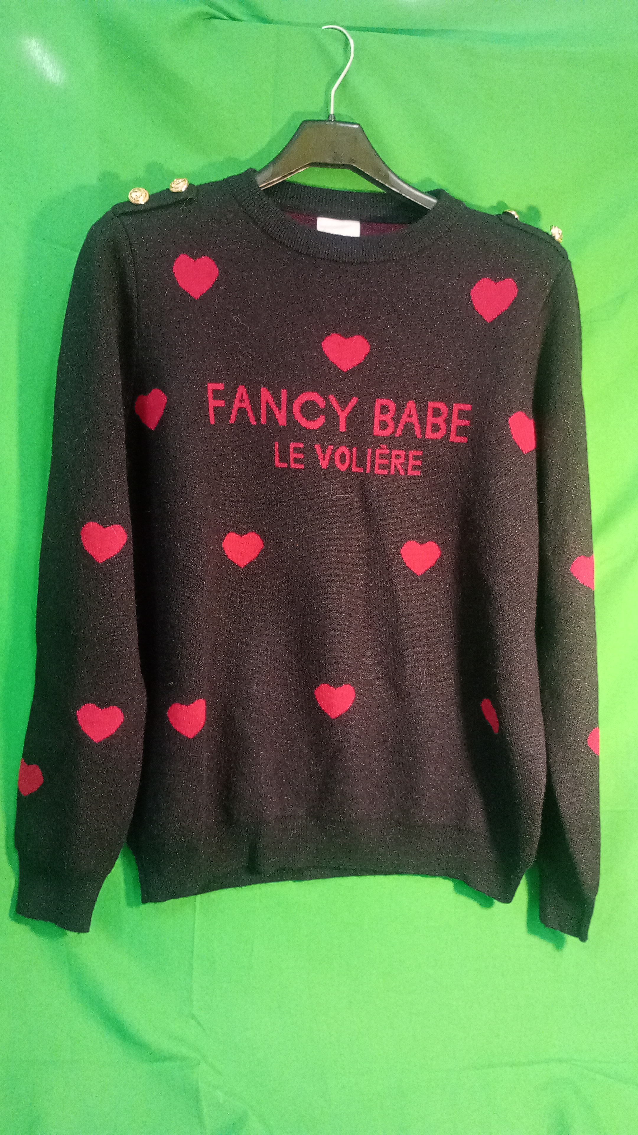 LE VOLIERE maglia nera con cuori rosa