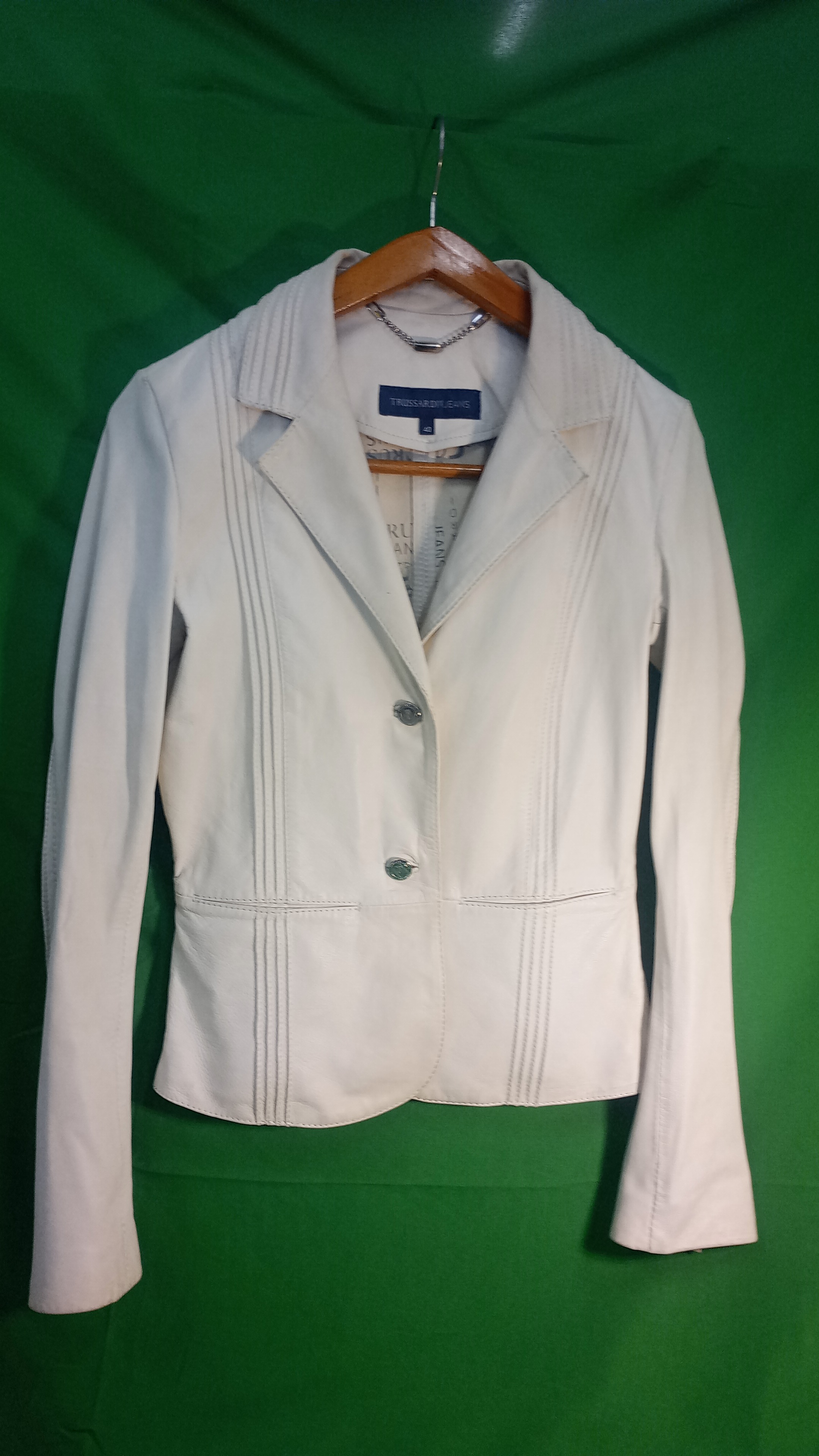 TRUSSARDI JEANS giacca in pelle bianca