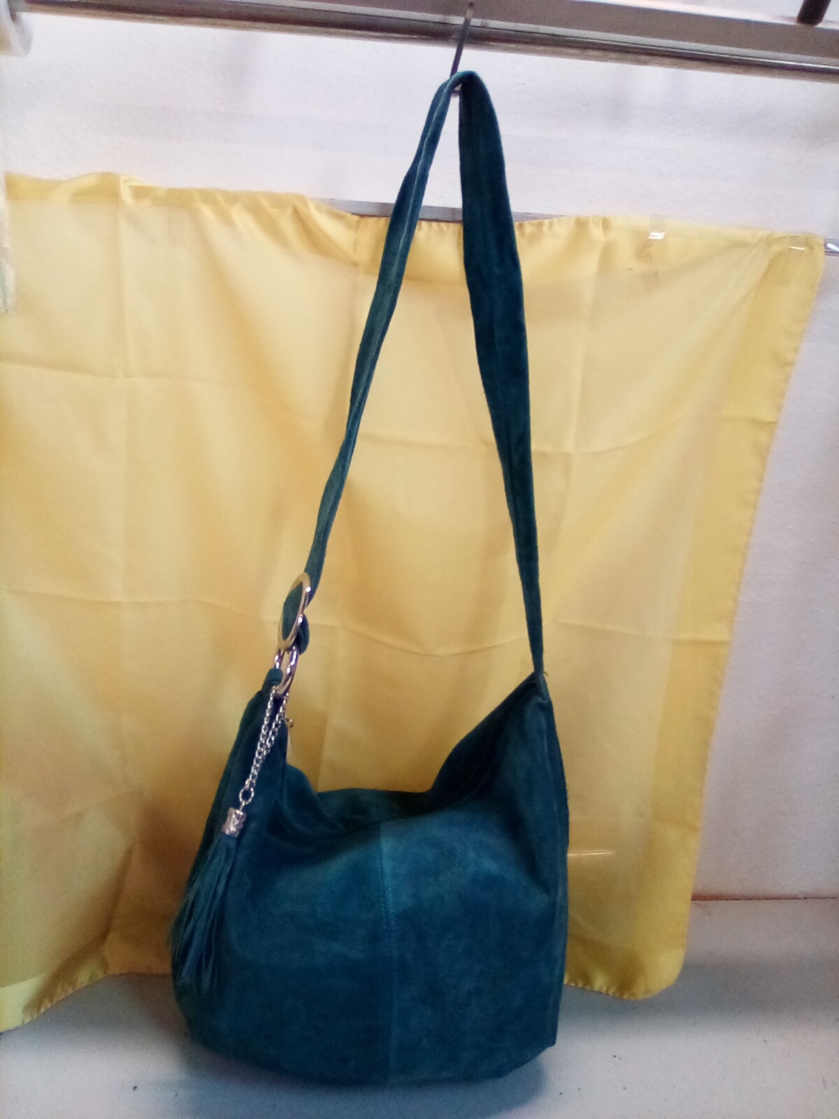 borsa blu scamosciata