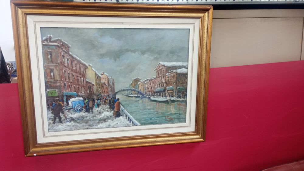 Dipinto olio su tela vecchia Milano autore Dino Francesco Fantini