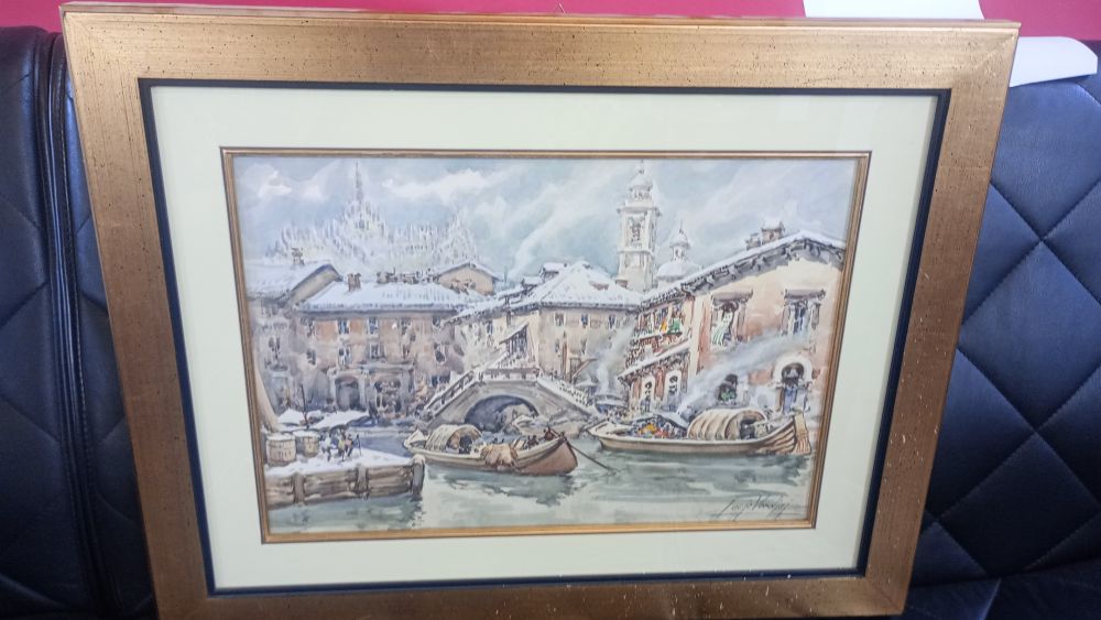 Dipinto olio su tela vecchia Milano autore Dino Francesco Fantini